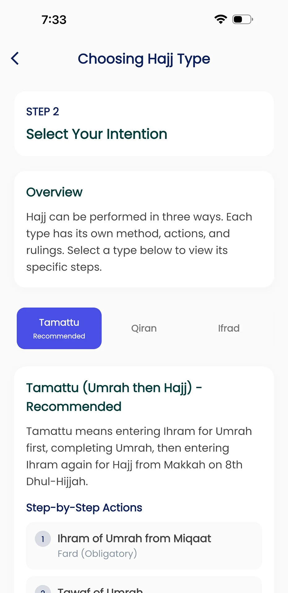 Choosing Hajj Type